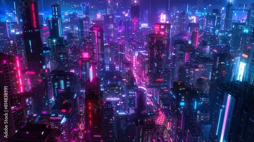 Cyberpunk-inspired cityscape with neon lights © javier