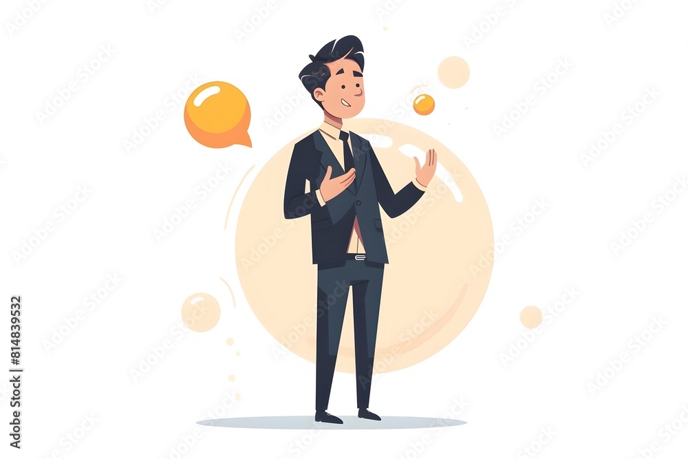 Confident businessman in formal suit standing and gesturing with a glowing sphere or ball of light representing success growth opportunity and Confident businessman in formal suit standing and gesturing with a glowing sphere or ball of light representing success growth opportunity and