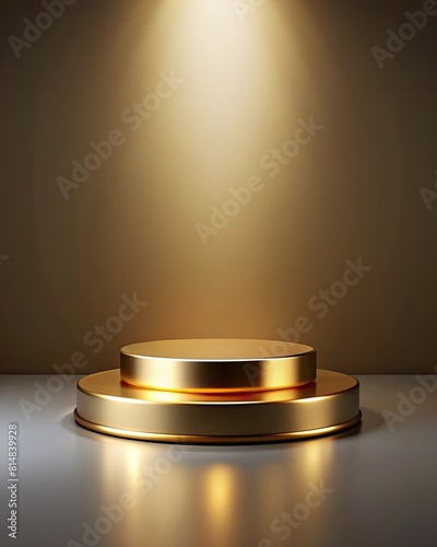 Golden podium on a dark background with spotlights.