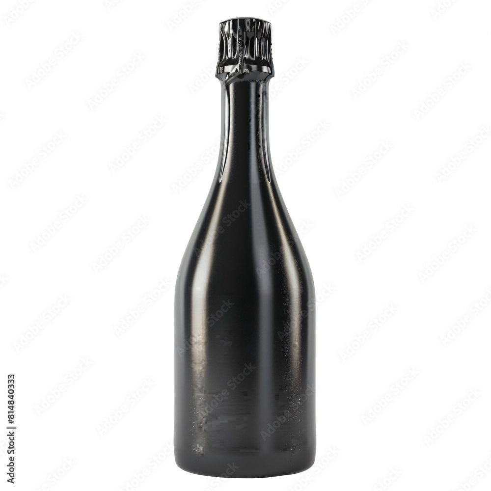 Champagne bottle with black matte finish elegant die cut PNG style isolated on white and transparent background Champagne bottle with black matte finish elegant die cut PNG style isolated on white and transparent background