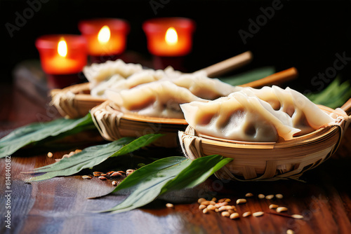 Steamed Gyoza or dumpling, asian snack.