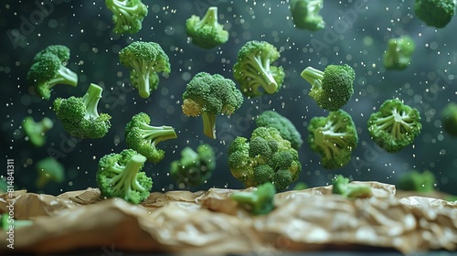 Broccoli falling in slow motion. photo