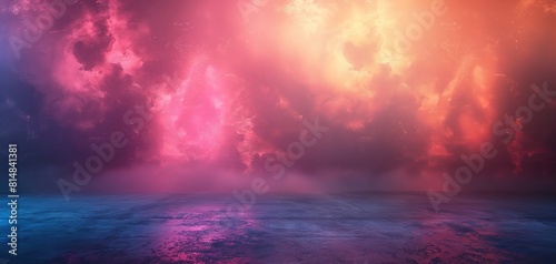 empty room with cloud smoke and light glow background 