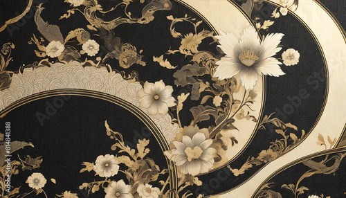 和紙壁紙の和柄年賀状素材の黒＆金2