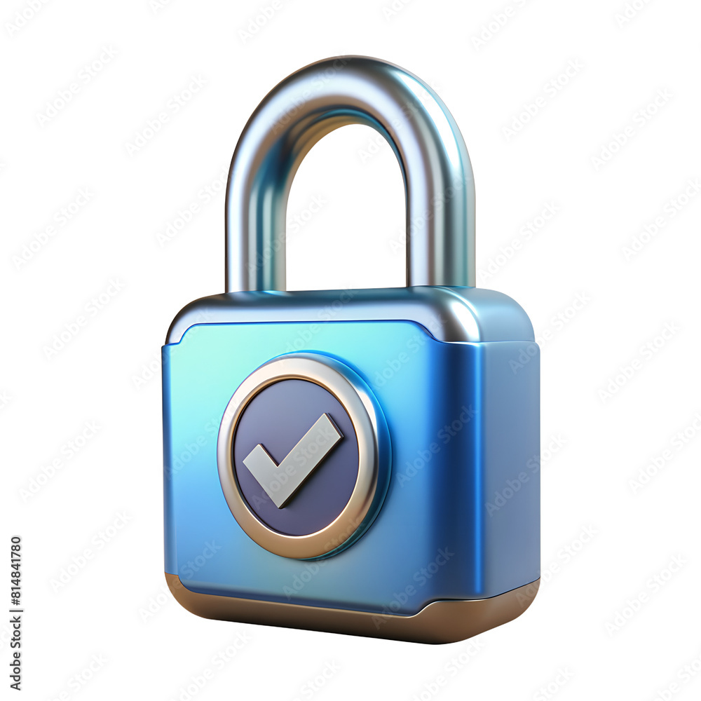 Secure Password Protection, Padlock with Check Mark Sign 3D Render on white and transparent background Secure Password Protection, Padlock with Check Mark Sign 3D Render on white and transparent background