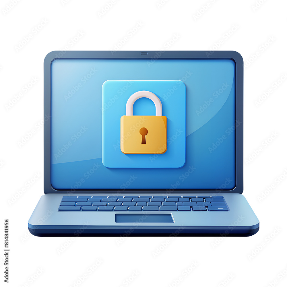 Laptop with Keylock Icon, Isolated on White Background Laptop with Keylock Icon, Isolated on White Background