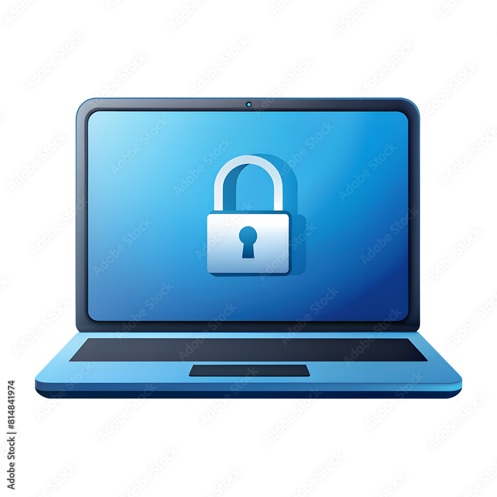 Laptop with Keylock Icon, Isolated on White Background Laptop with Keylock Icon, Isolated on White Background