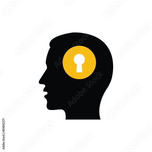 head with keyhole like open your mind sign. flat cartoon trend modern simple therapy logotype graphic art design isolated on white. concept of