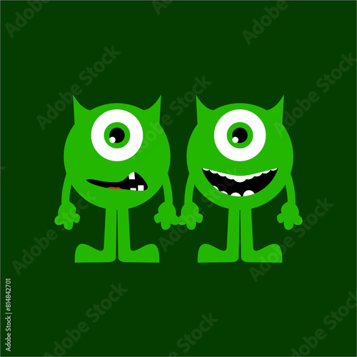 vector cute cartoon mike wazowski hand in hand