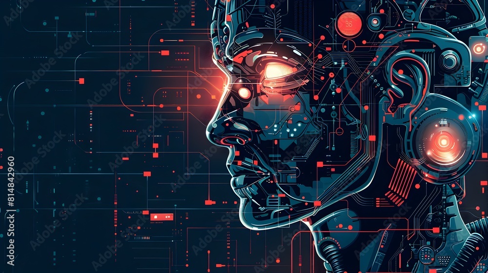 Futuristic Artificial Intelligence Cyborg Head with Glowing Circuits and Data Streams Futuristic Artificial Intelligence Cyborg Head with Glowing Circuits and Data Streams