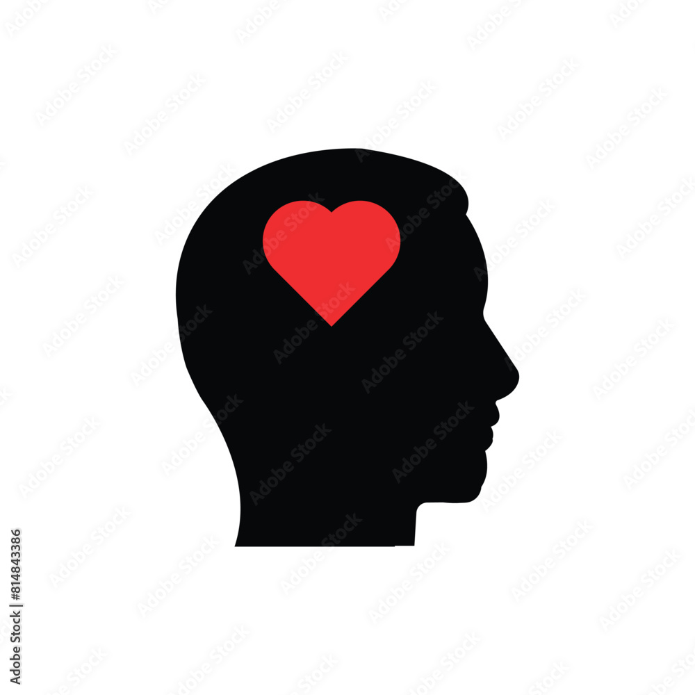 abstract black head with big red heart inside. concept of mental health serenity or easy peacefulness. flat simple style trend modern passion logotype graphic abstract black head with big red heart inside. concept of mental health serenity or easy peacefulness. flat simple style trend modern passion logotype graphic