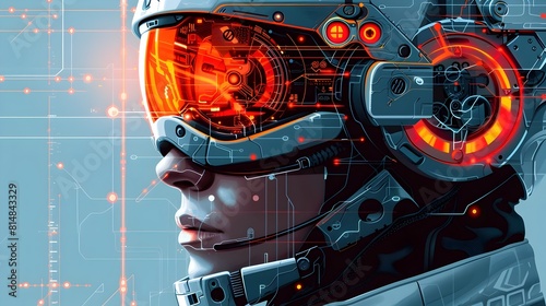 Futuristic Cyborg Wearing Visor Interface with Glowing Digital Display