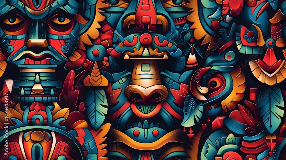 Fototapeta premium Intricate Psychedelic Digital Art with Bold Geometric Patterns and Vibrant Colors Evoking a Surreal Otherworldly Aesthetic