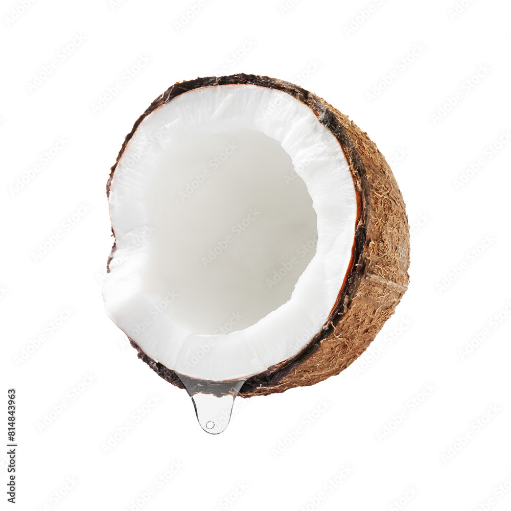 Coconut with dripping oil isolated on white Coconut with dripping oil isolated on white