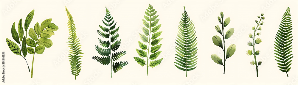 botanical illustration of fern varieties on a isolated background botanical illustration of fern varieties on a isolated background