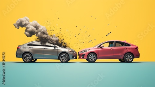 Two cars collide head-on, causing a fiery explosion photo
