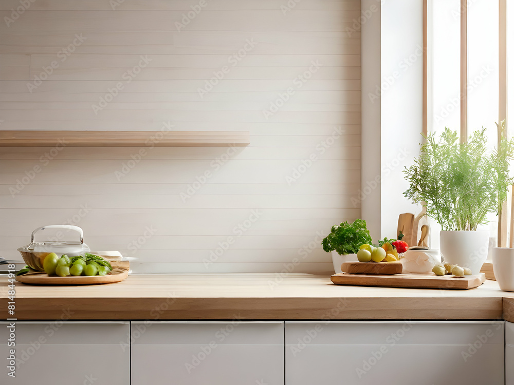 Kitchen background top counter interior wood kitchen product background desk modern window food display design texture Ai generative Kitchen background top counter interior wood kitchen product background desk modern window food display design texture Ai generative
