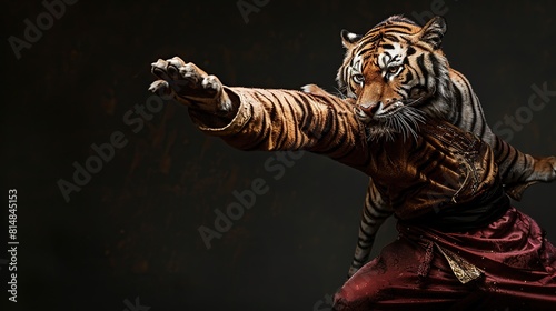 A tiger who knows kung fu. copy space for text. photo