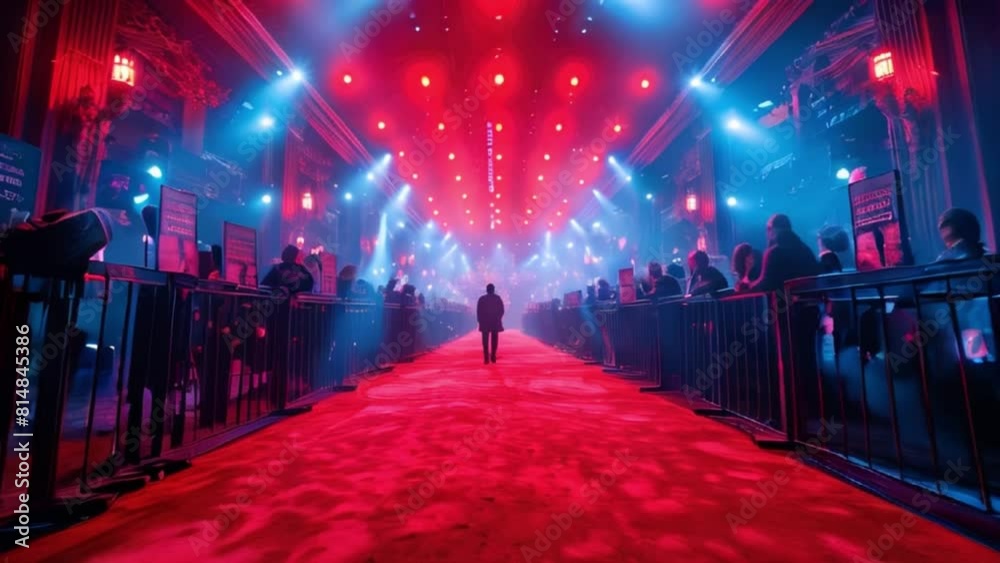 Celebrity walks the red carpet under the spotlight at night Celebrity walks the red carpet under the spotlight at night