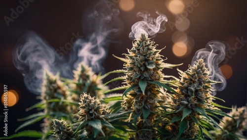Aromatic Cannabis Bliss, Smoke Rising from Sweet, Terpene-rich Buds