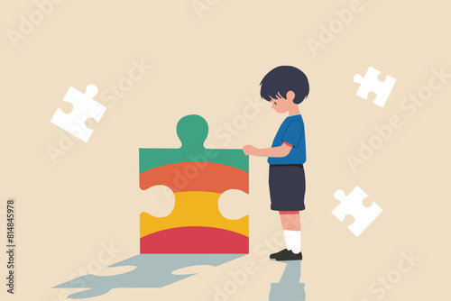 kid - children with colorful puzzle - jigsaw, social connection concept, school friendship - diversity 