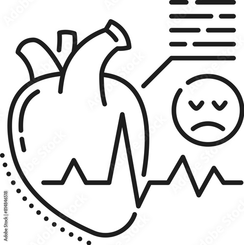 Irregular heartbeat anemia symptom line icon of hematology, physical disease, medicine science. Vector outline heart with arrhythmia heartbeat rate, tachycardia or bradycardia beat isolated sign photo