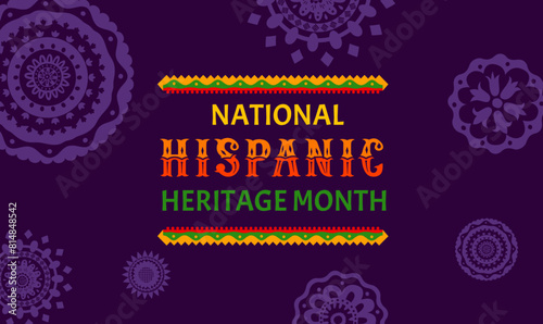 National Hispanic heritage month festival poster with Latin ornament pattern, vector background. Hispanic Americans celebration of ethnic culture, tradition and art heritage with national handicraft