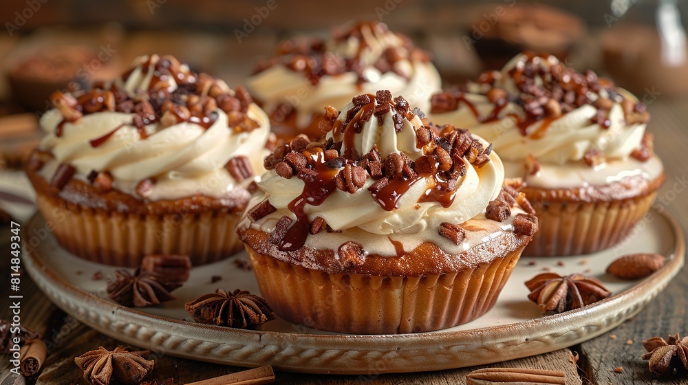 Cupcake with frosting & nuts on table Cupcake with frosting & nuts on table