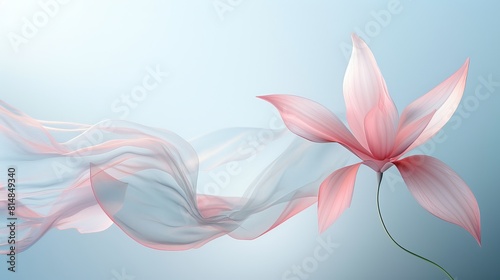 organza lily on a pale blue background with a train. copy space