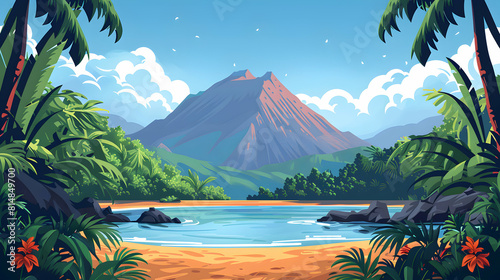 Volcanic Hot Springs Adventure: Explore the Dynamic Power of Earth s Energy in this Invigorating Flat Design Backdrop