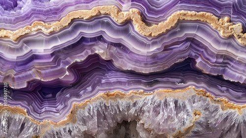  A close-up of a purple and white rock with two golden veins