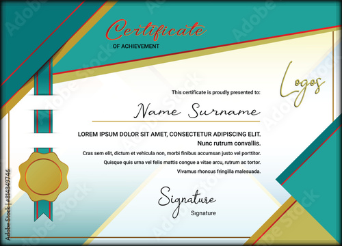 Soft green certificate design with gold medal