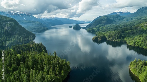 Aerial view of the North Shore Mountains in British Columbia, Canada, showcasing lush forests and snow-capped peaks, a po photo
