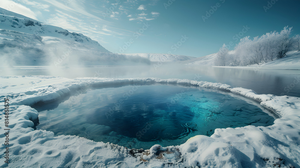 Experience Rare Beauty: Arctic Circle Hot Springs   Cold Climes Meet Geothermal Warmth in Photorealistic Photo Concept
