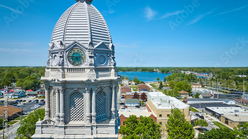 Aerial View of Kosciusko County Courthouse Dome and Lake, Warsaw