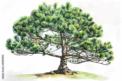 Norfolk Island pine (Araucaria heterophylla) (Colored Pencil) - An evergreen tree with a symmetrical and cone-shaped crown. It is often used as a decorative tree and is native to Norfolk Island  photo