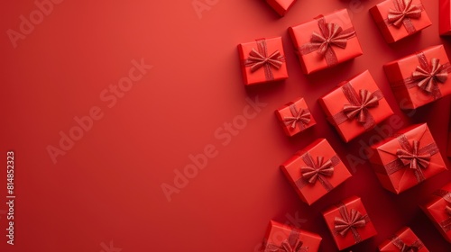 Red Christmas gift boxes against a festive red backdrop