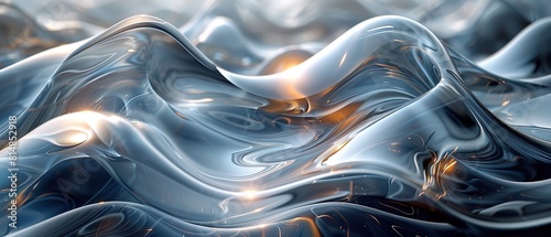 3d rendering of abstract wavy metallic background. Futuristic technology wallpaper