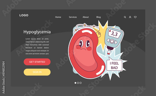 Diabetes web banner or landing page dark or night mode. Measuring