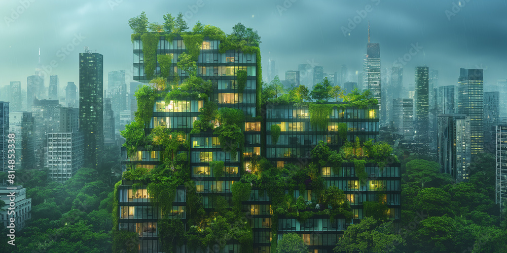  building in the city, green city skyline