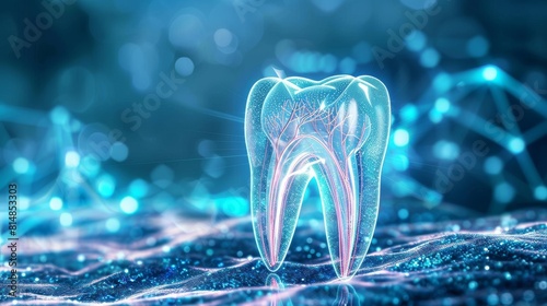 tooth representation blue medical background, technology meets science