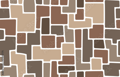 Brown mosaic stone tile seamless pattern. Paving floor, wall, road sidewalk or garden path vector background. Rock pavement texture with square geometric shapes ornament. Stone mosaic background