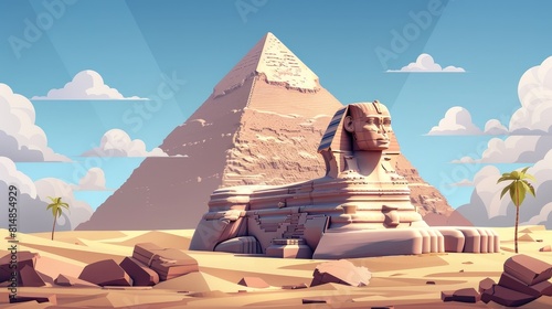 A computer generated image of the Great Sphinx of Giza in the desert