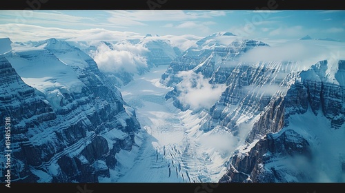 Aerial view of the Columbia Icefield in Alberta, Canada, one of the largest ice fields in the Rockies, showcasing stunnin photo