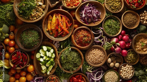 Spices and herbs selection in wooden bowls. Healthy eating concept