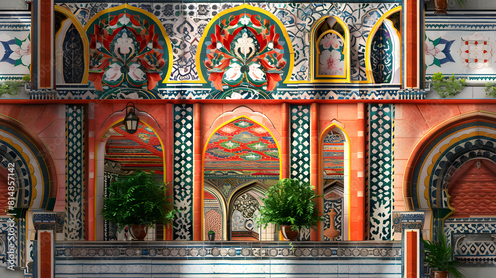 Captivating Photo Realistic Floral Archway Tiles depicting Welcome and Beauty at Festival Venues in Adobe Stock