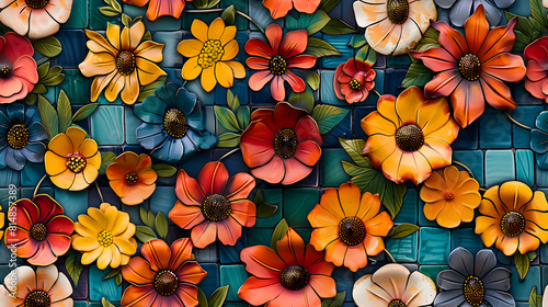 Floral Parade Tiles  Vibrant Floral Floats Inspired Photo Realistic Tiles for Lively and Colorful Settings   Photo Stock Concept