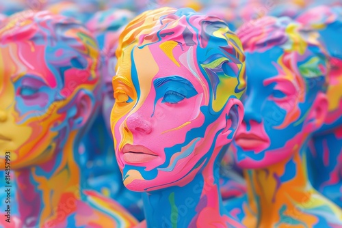 Colorful abstract wooden figure statues - decorative interior elements for sale on photo stock