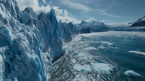 Aerial view of the Perito Moreno Glacier in Argentina, a massive glacier advancing into the waters of Lake Argentino, kno photo