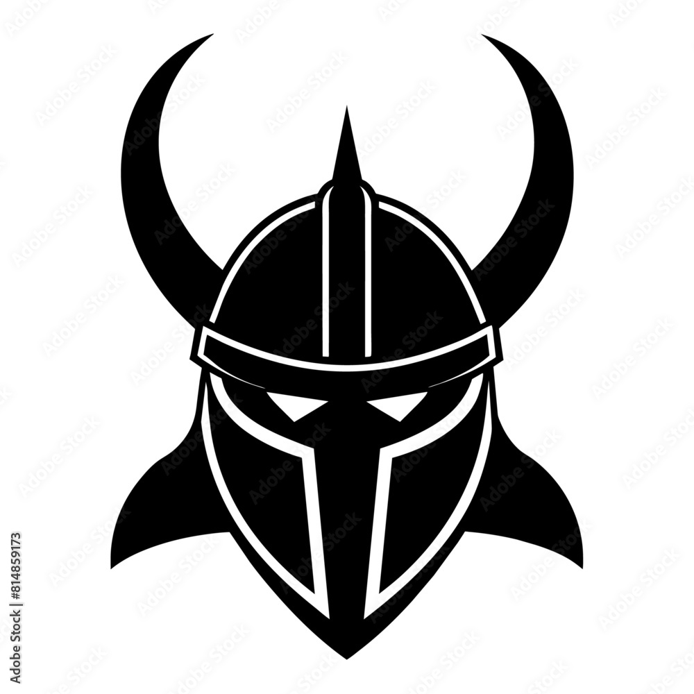 Black knight's helmet with horns vector black color silhouette, white background Black knight's helmet with horns vector black color silhouette, white background